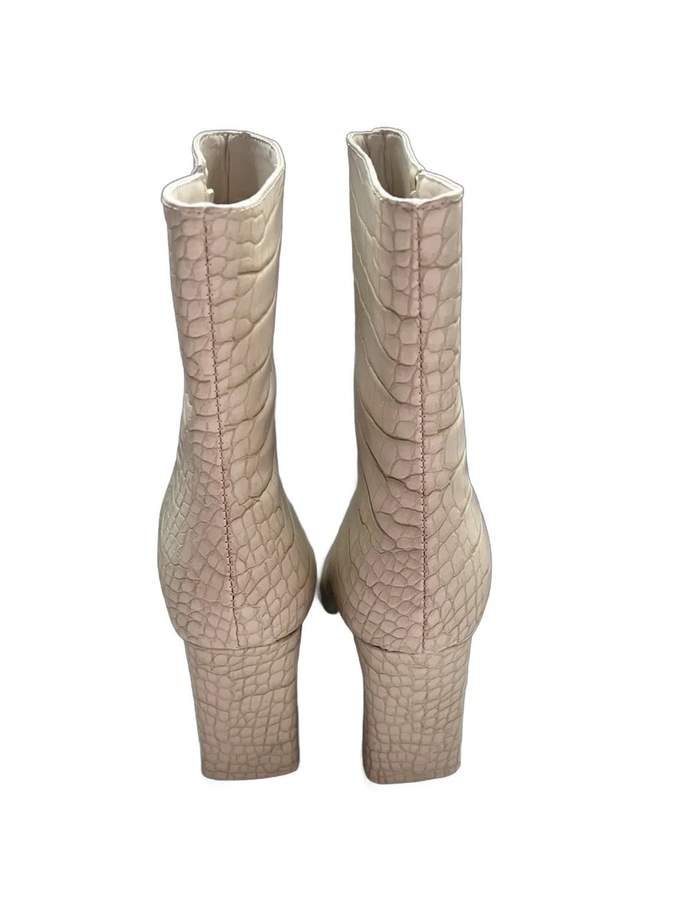 Billini Croc-Embossed Pointed Toe Ankle Boots in Cream